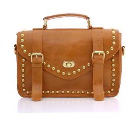 Retro Boutique Coffee Rivet Calf Leather Messenger Bag